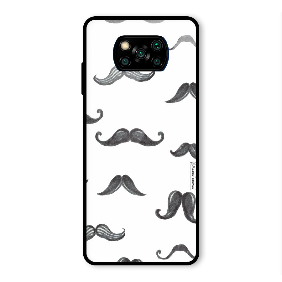 Moustache Pattern (Black) Glass Back Case for Poco X3 Pro