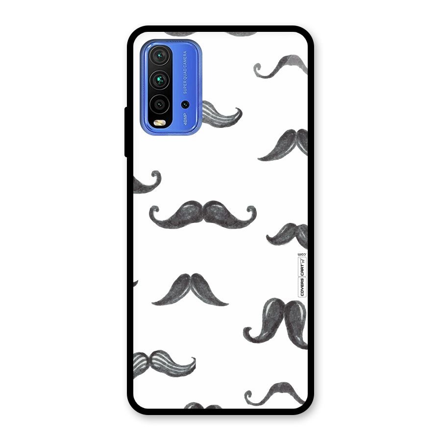 Moustache Pattern (Black) Glass Back Case for Redmi 9 Power