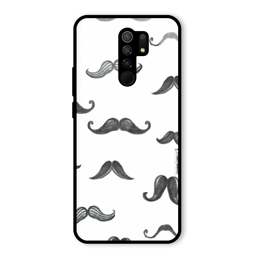 Moustache Pattern (Black) Glass Back Case for Redmi 9 Prime