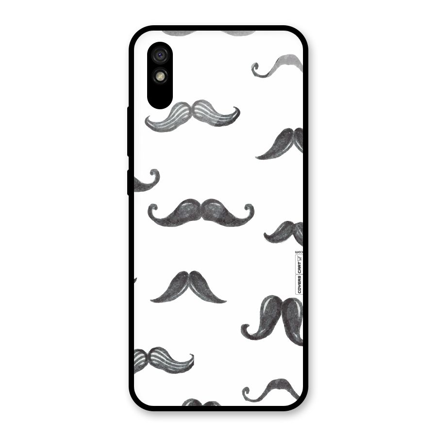 Moustache Pattern (Black) Glass Back Case for Redmi 9i