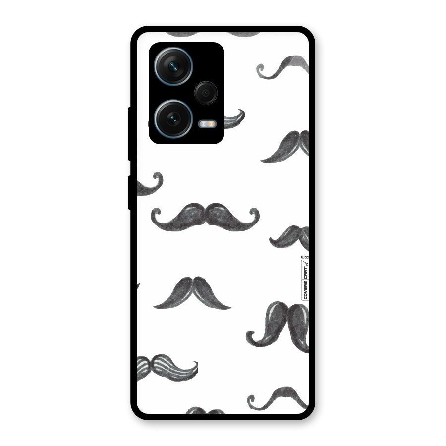 Moustache Pattern (Black) Glass Back Case for Redmi Note 12 Pro Plus 5G