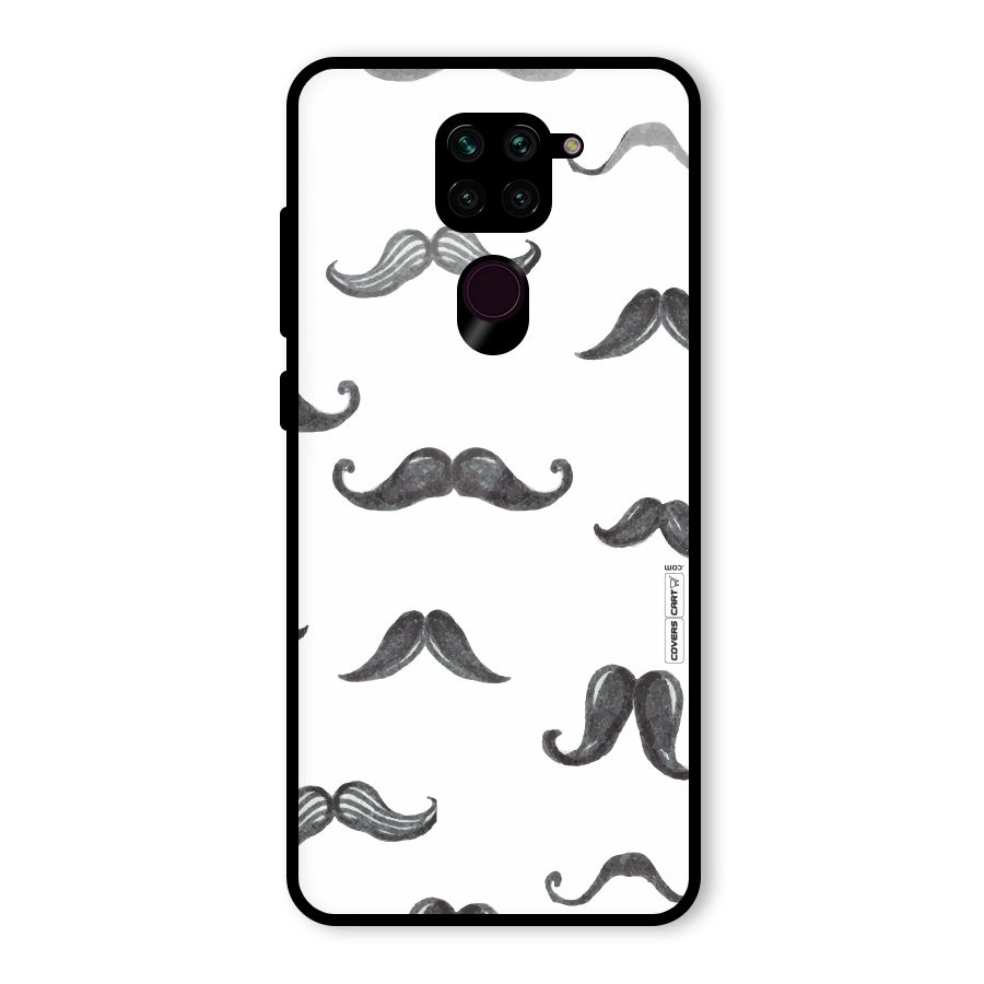 Moustache Pattern (Black) Glass Back Case for Redmi Note 9