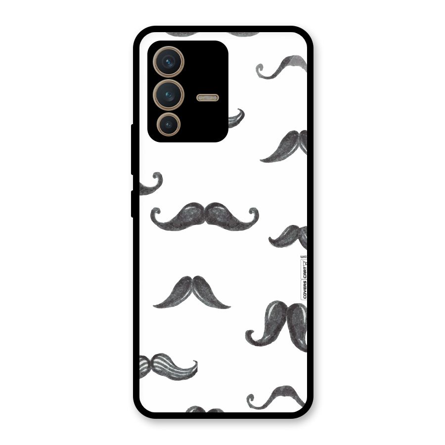 Moustache Pattern (Black) Glass Back Case for Vivo V23 5G