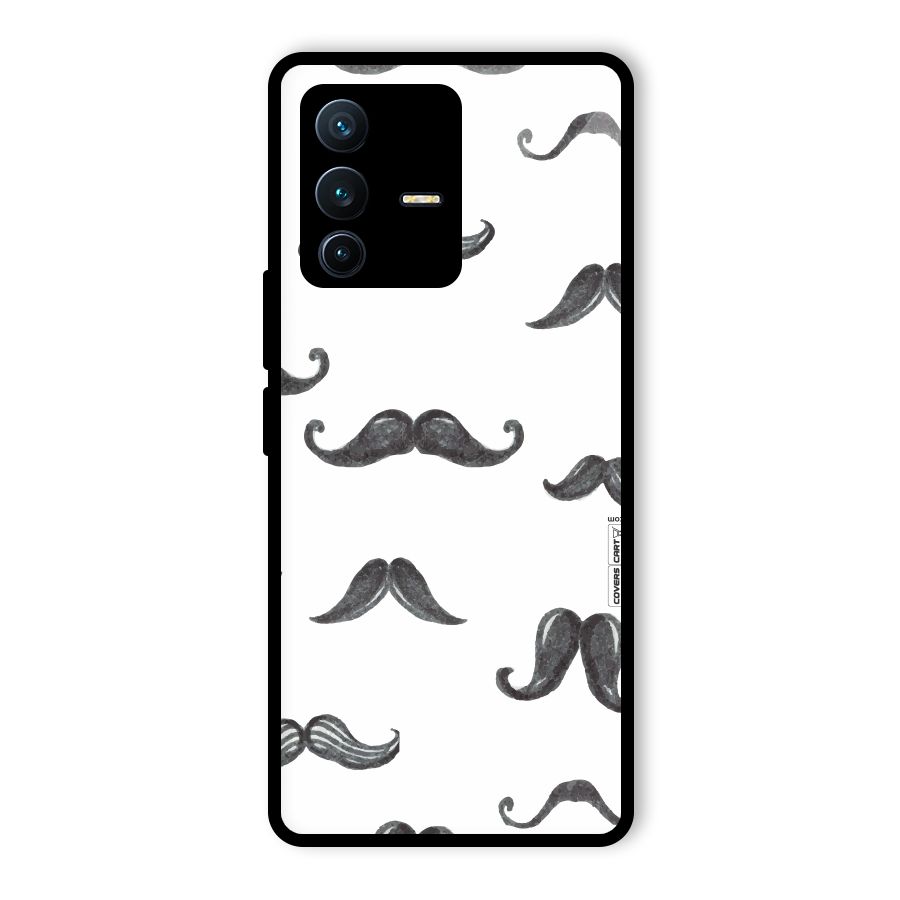Moustache Pattern (Black) Glass Back Case for Vivo V23 Pro
