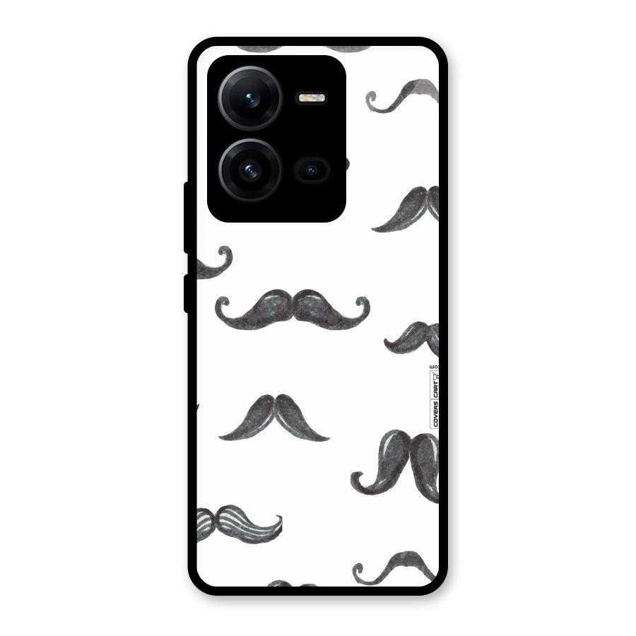 Moustache Pattern (Black) Glass Back Case for Vivo V25
