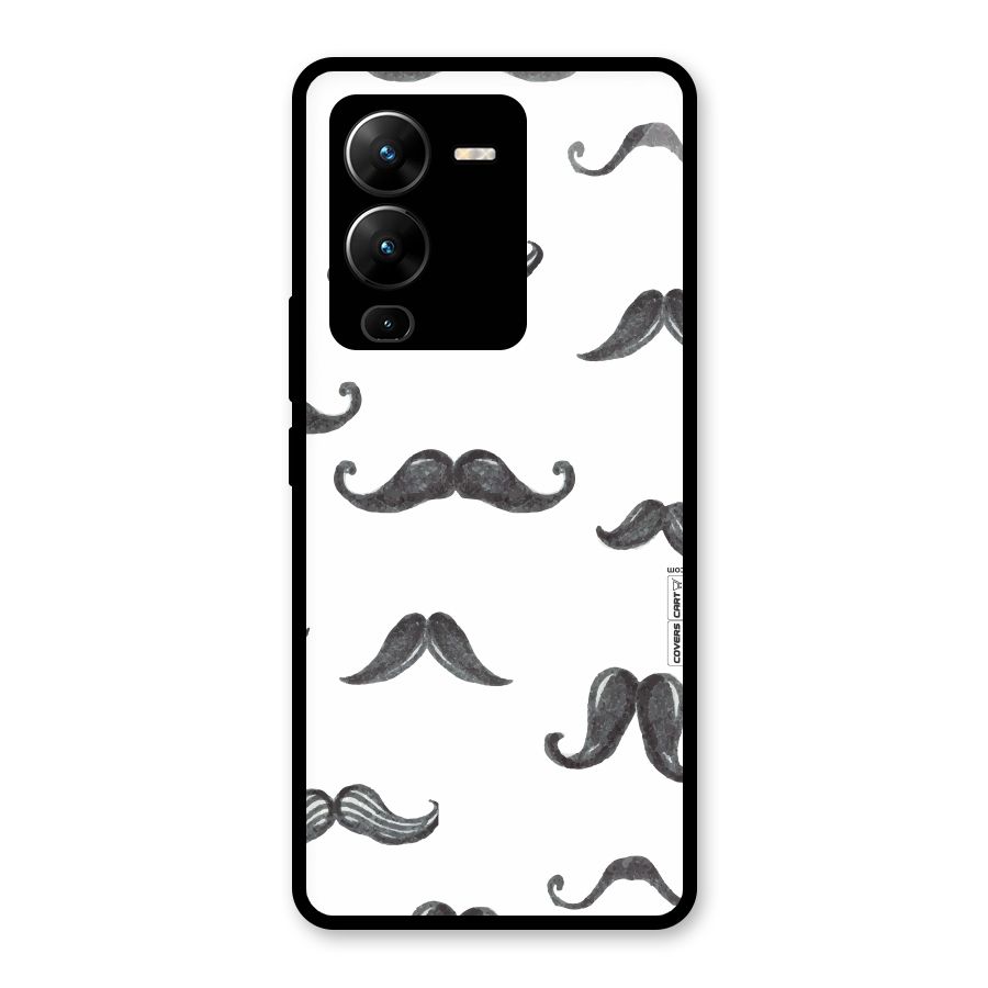 Moustache Pattern (Black) Glass Back Case for Vivo V25 Pro