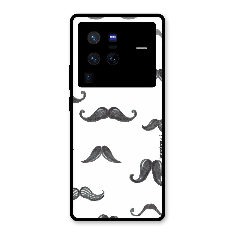 Moustache Pattern (Black) Glass Back Case for Vivo X80 Pro