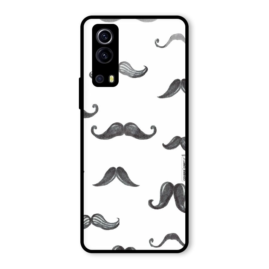 Moustache Pattern (Black) Glass Back Case for Vivo iQOO Z3