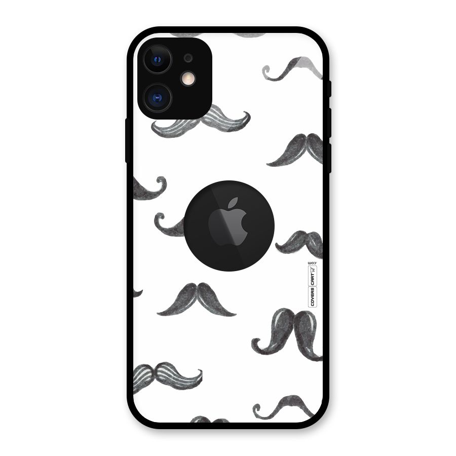 Moustache Pattern (Black) Glass Back Case for iPhone 11 Logo Cut