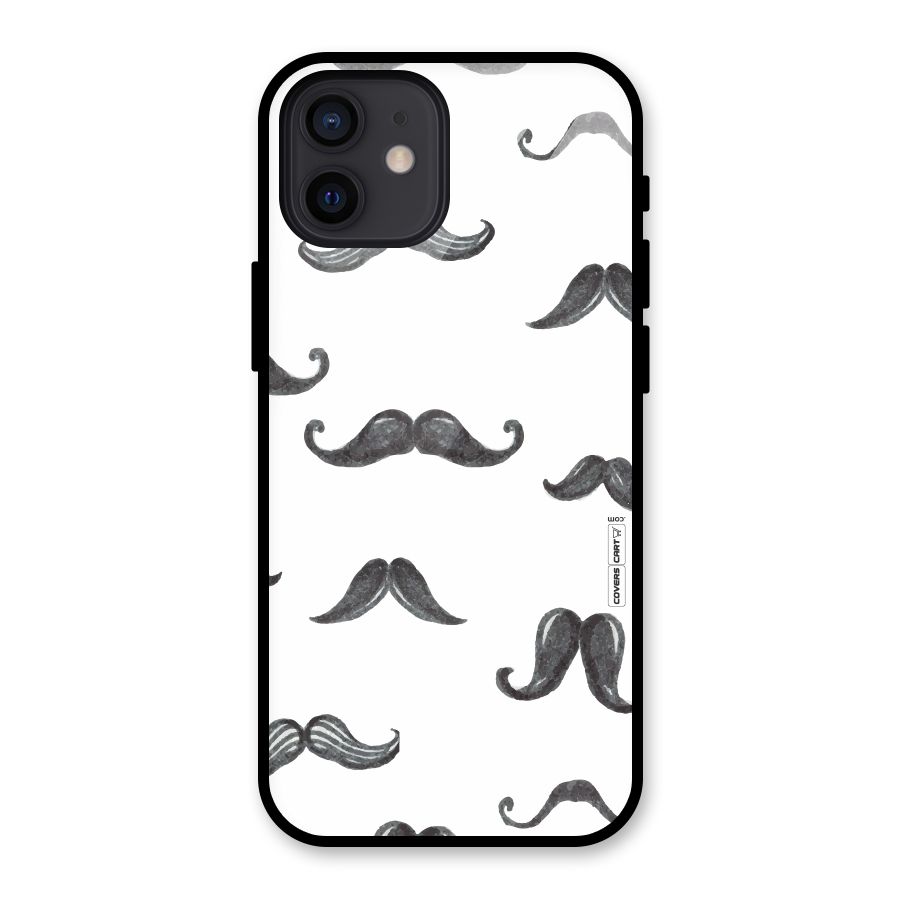 Moustache Pattern (Black) Glass Back Case for iPhone 12