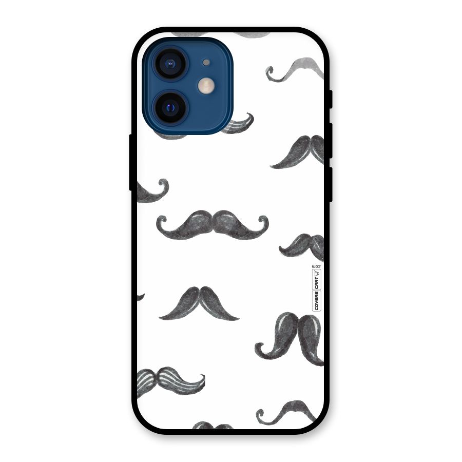 Moustache Pattern (Black) Glass Back Case for iPhone 12 Mini