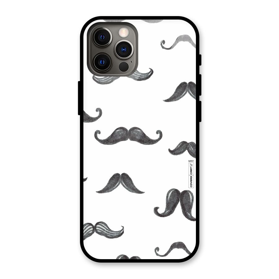 Moustache Pattern (Black) Glass Back Case for iPhone 12 Pro