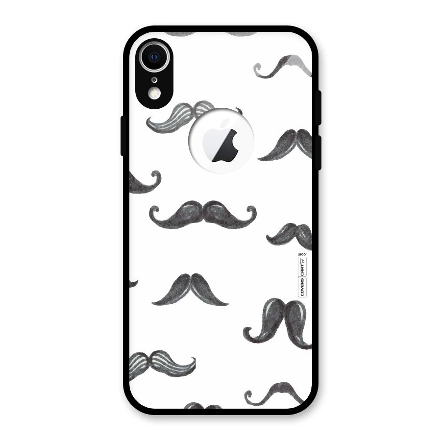 Moustache Pattern (Black) Glass Back Case for iPhone XR Logo Cut