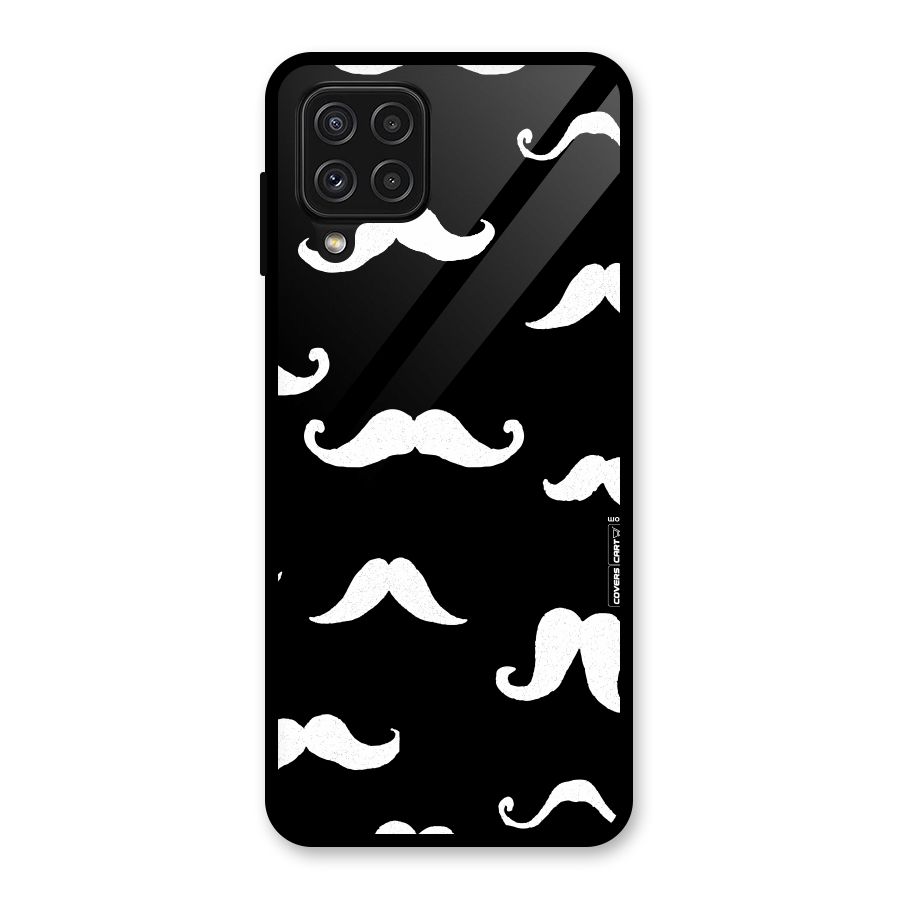 Moustache Pattern (White) Glass Back Case for Galaxy A22 4G
