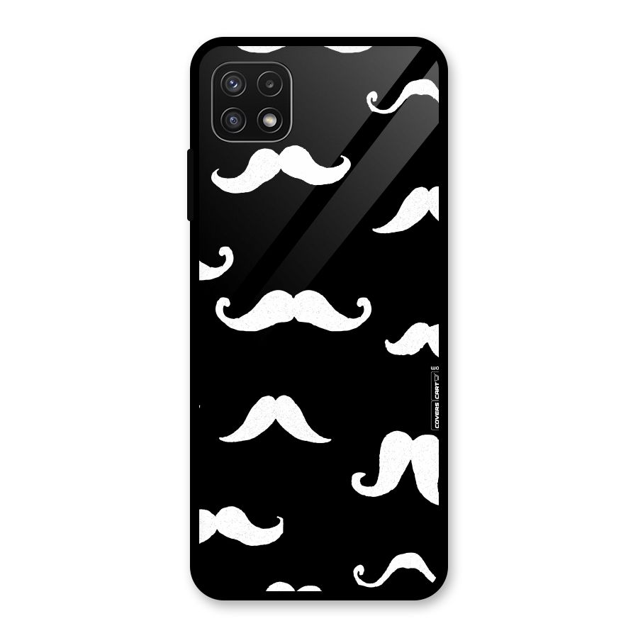 Moustache Pattern (White) Glass Back Case for Galaxy A22 5G