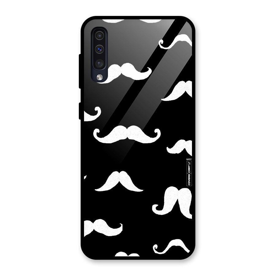 Moustache Pattern (White) Glass Back Case for Galaxy A50