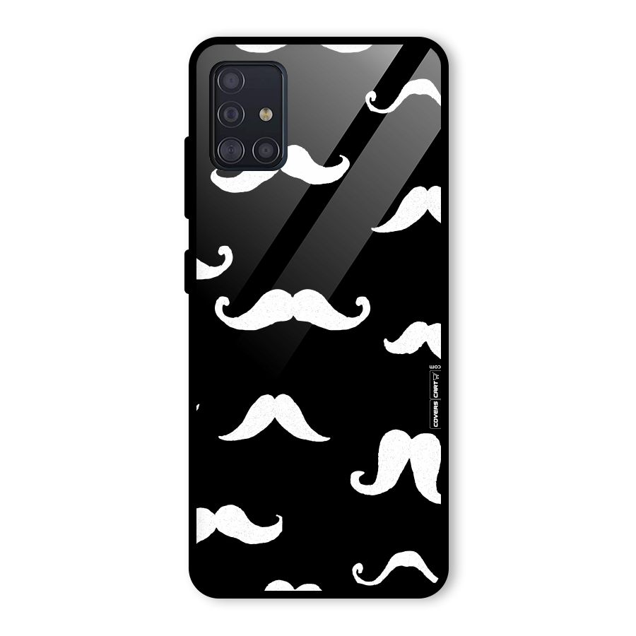 Moustache Pattern (White) Glass Back Case for Galaxy A51