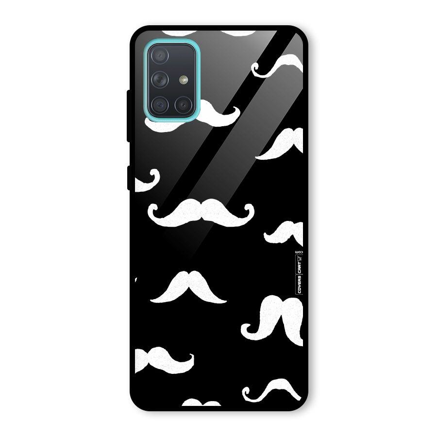 Moustache Pattern (White) Glass Back Case for Galaxy A71