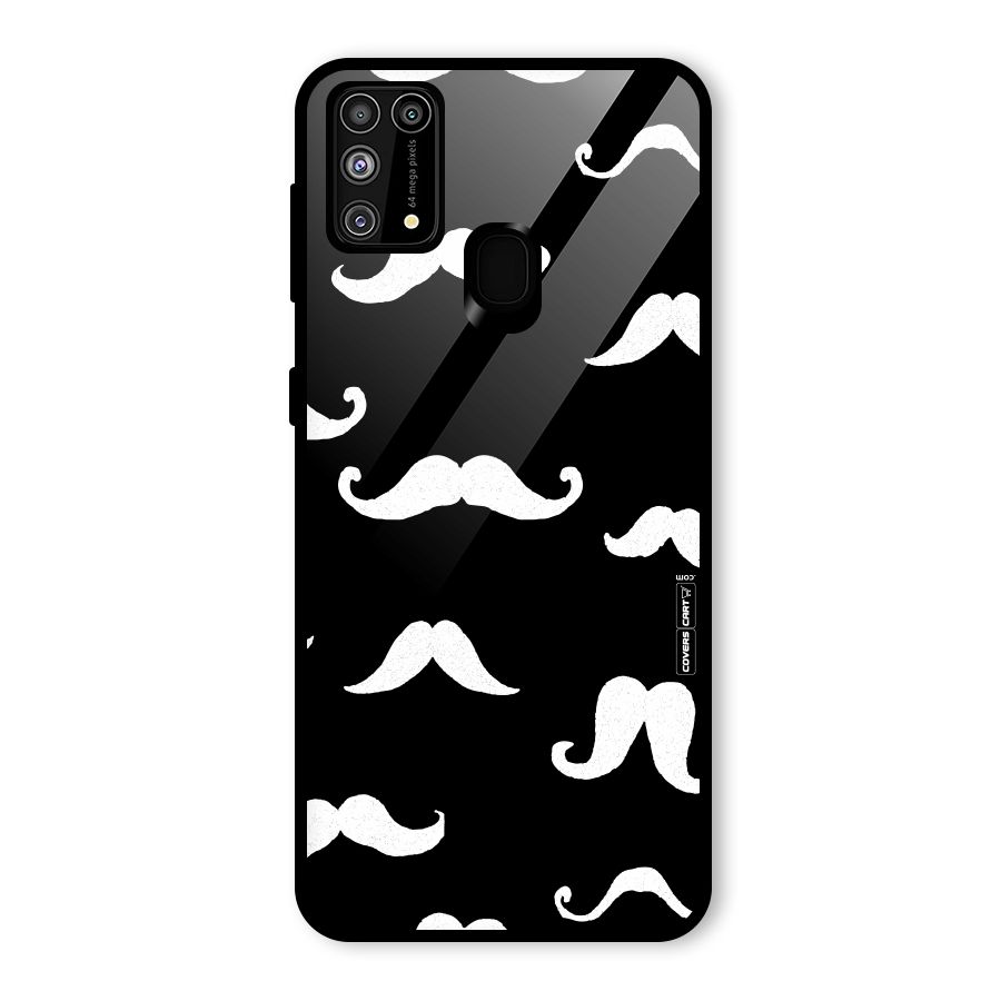 Moustache Pattern (White) Glass Back Case for Galaxy F41