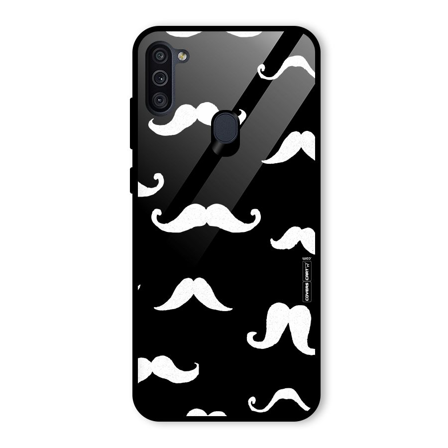 Moustache Pattern (White) Glass Back Case for Galaxy M11