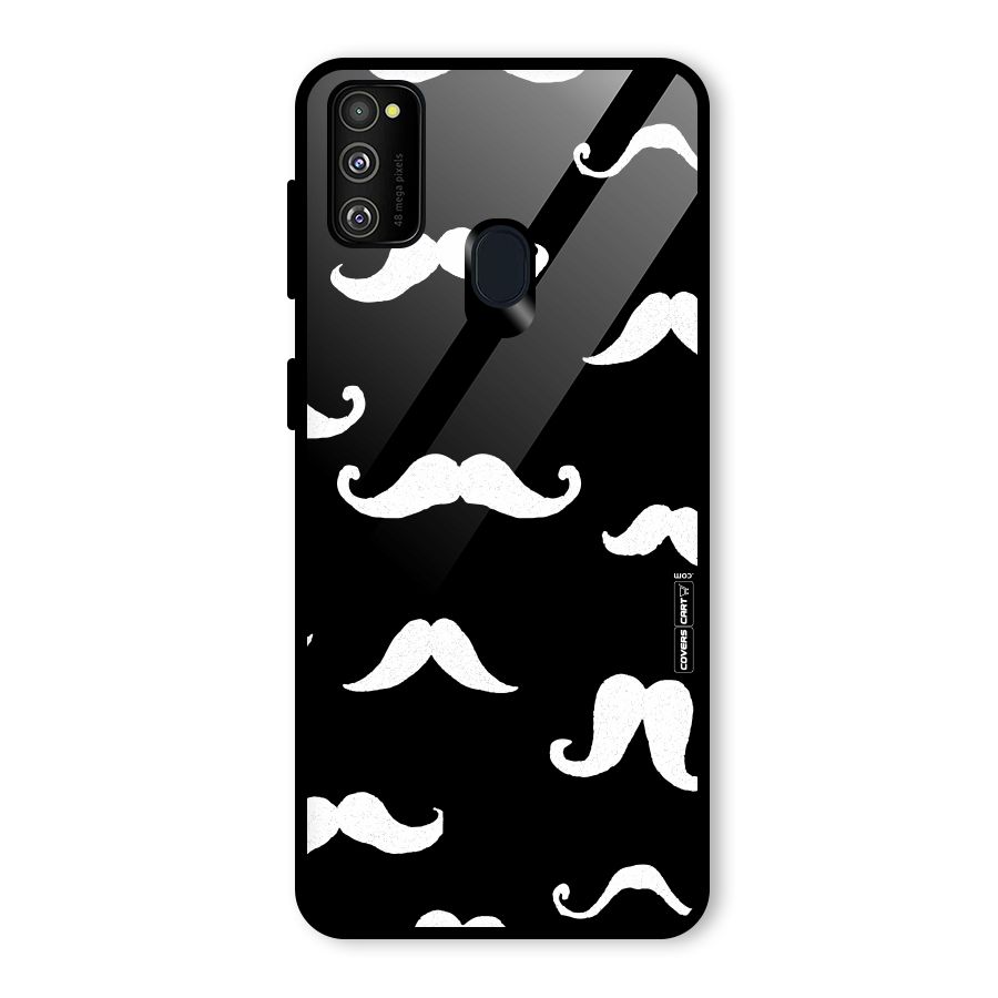 Moustache Pattern (White) Glass Back Case for Galaxy M30s