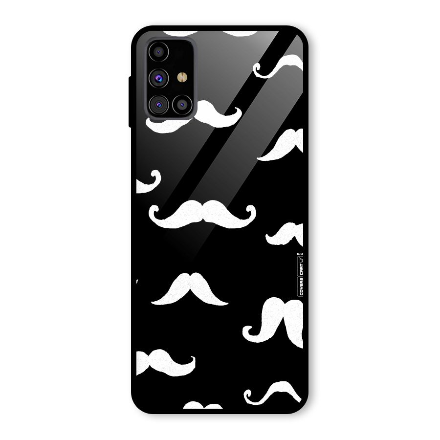 Moustache Pattern (White) Glass Back Case for Galaxy M31s