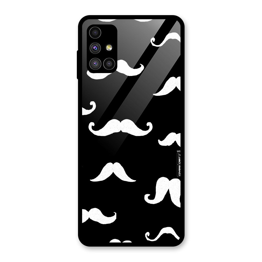 Moustache Pattern (White) Glass Back Case for Galaxy M51