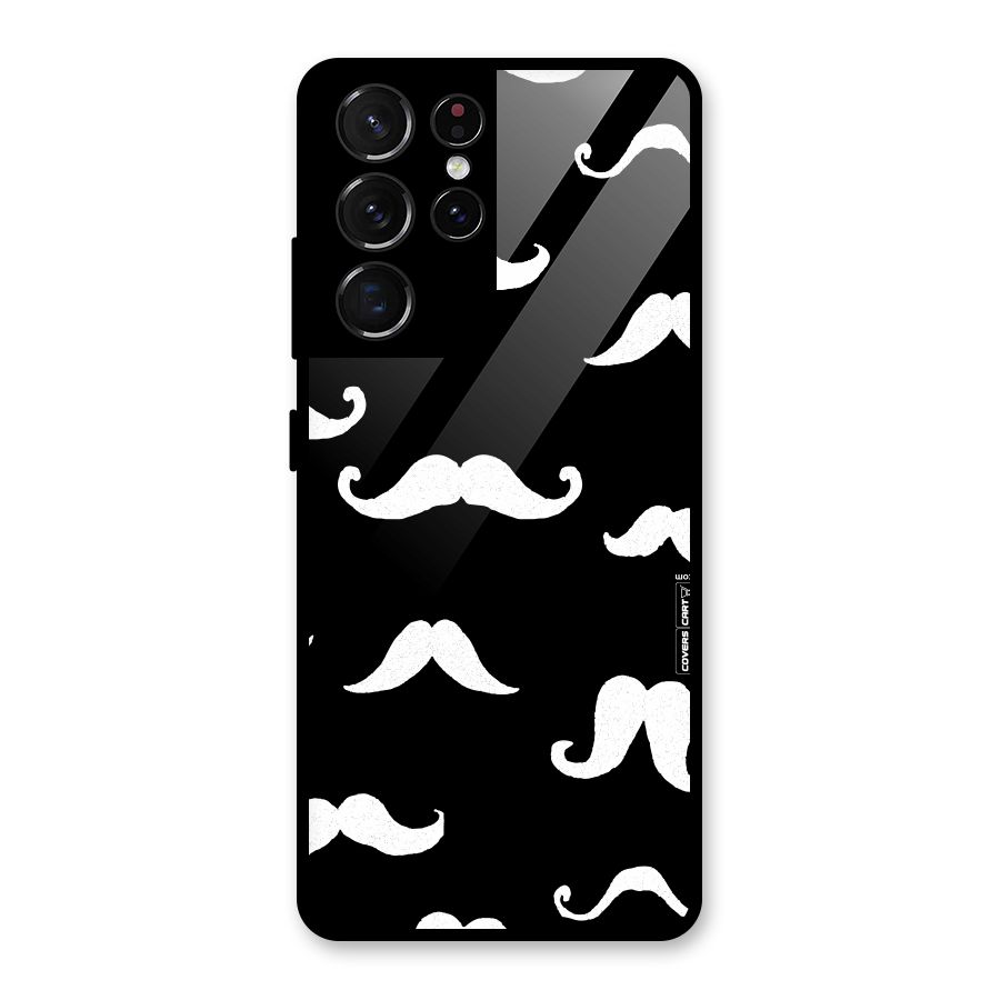 Moustache Pattern (White) Glass Back Case for Galaxy S21 Ultra 5G