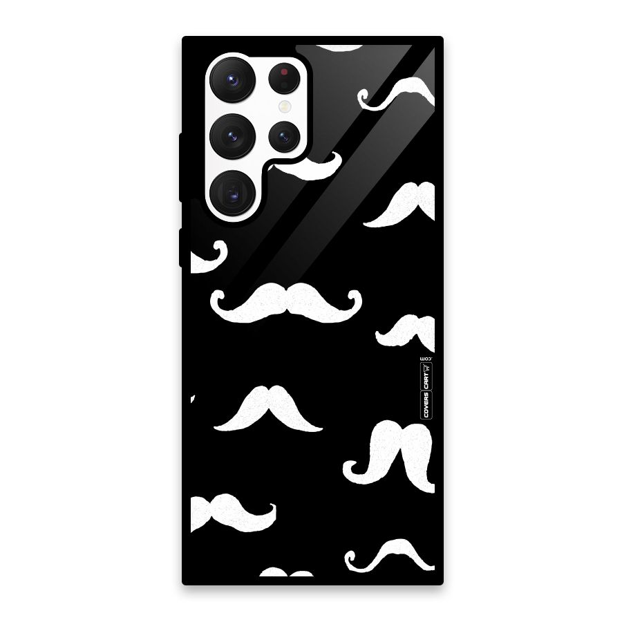 Moustache Pattern (White) Glass Back Case for Galaxy S22 Ultra 5G