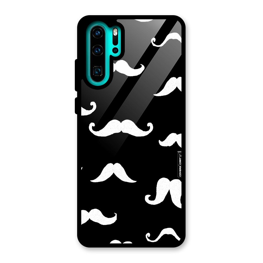 Moustache Pattern (White) Glass Back Case for Huawei P30 Pro
