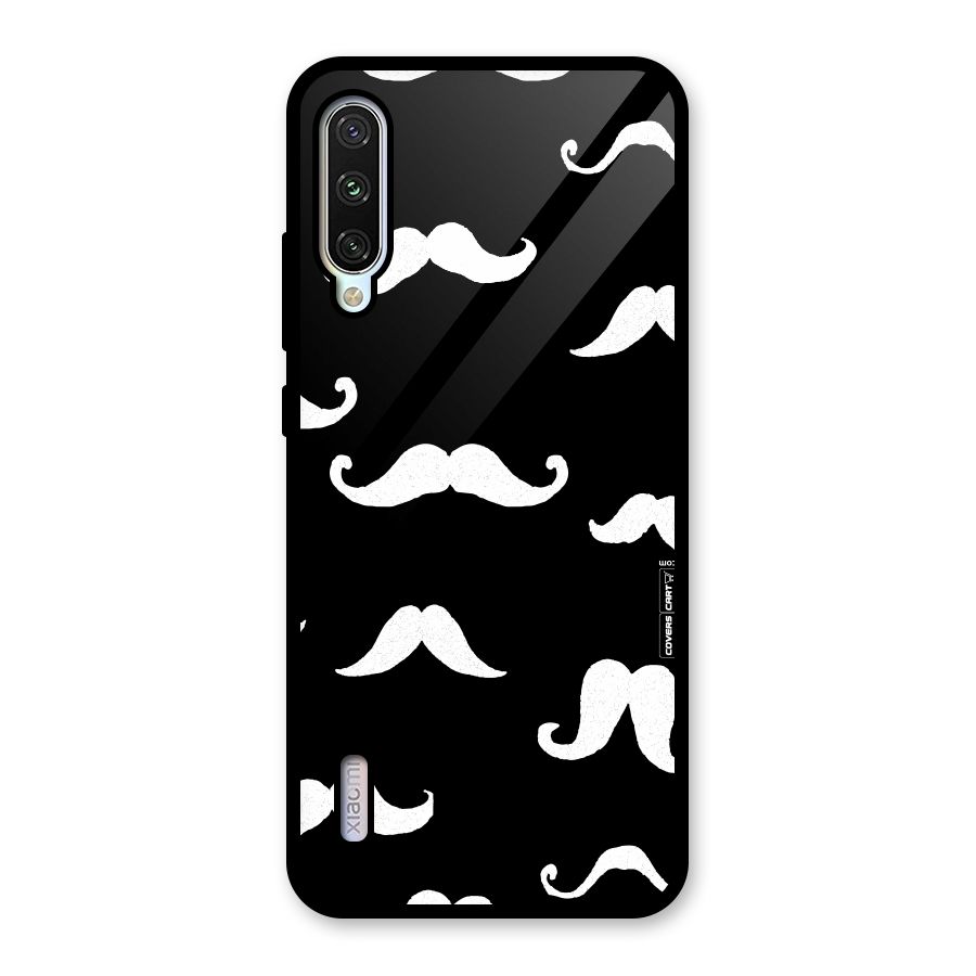 Moustache Pattern (White) Glass Back Case for Mi A3
