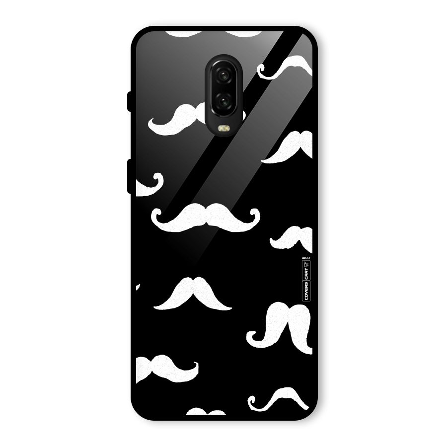 Moustache Pattern (White) Glass Back Case for OnePlus 6T