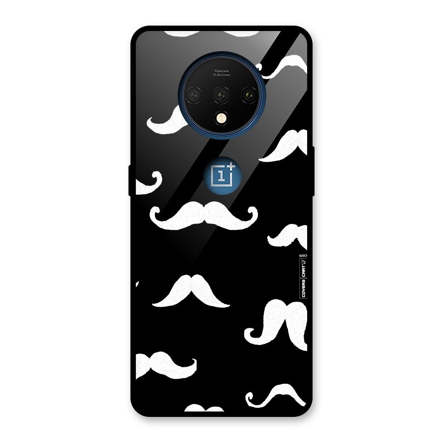 Moustache Pattern (White) Glass Back Case for OnePlus 7T