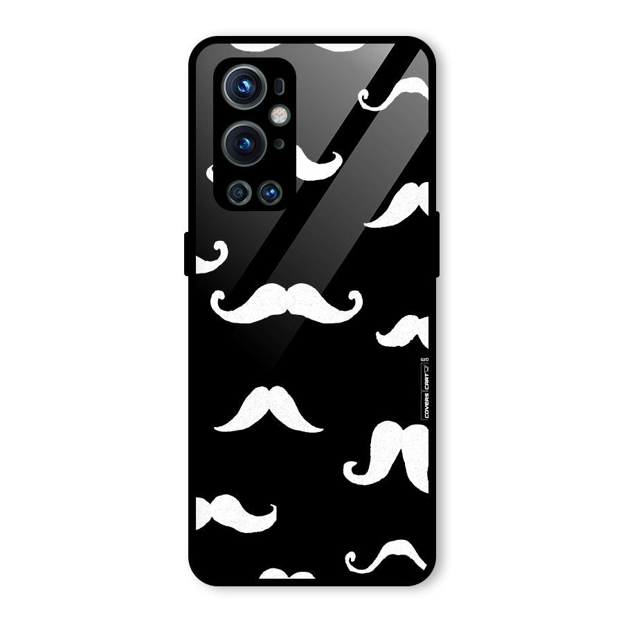 Moustache Pattern (White) Glass Back Case for OnePlus 9 Pro