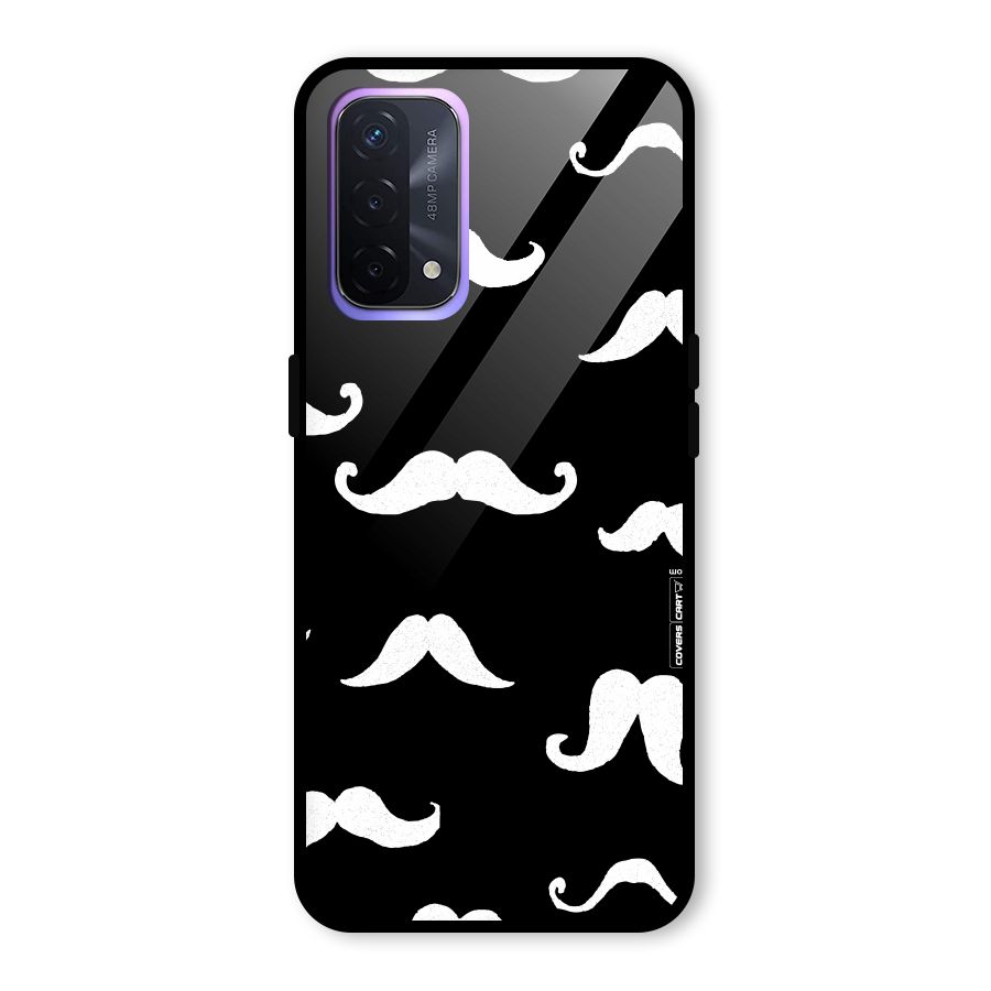 Moustache Pattern (White) Glass Back Case for Oppo A74 5G