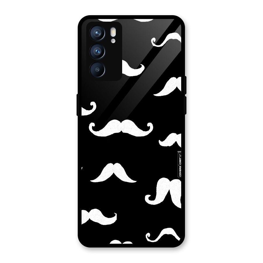 Moustache Pattern (White) Glass Back Case for Oppo Reno6 5G
