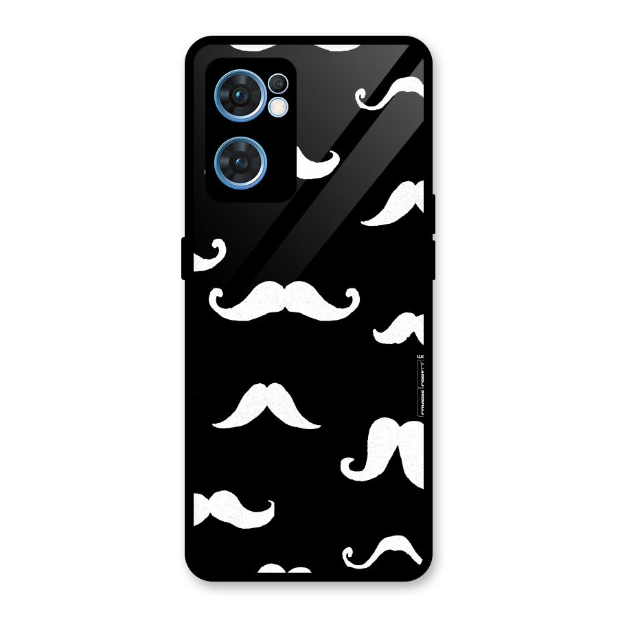 Moustache Pattern (White) Glass Back Case for Oppo Reno7 5G
