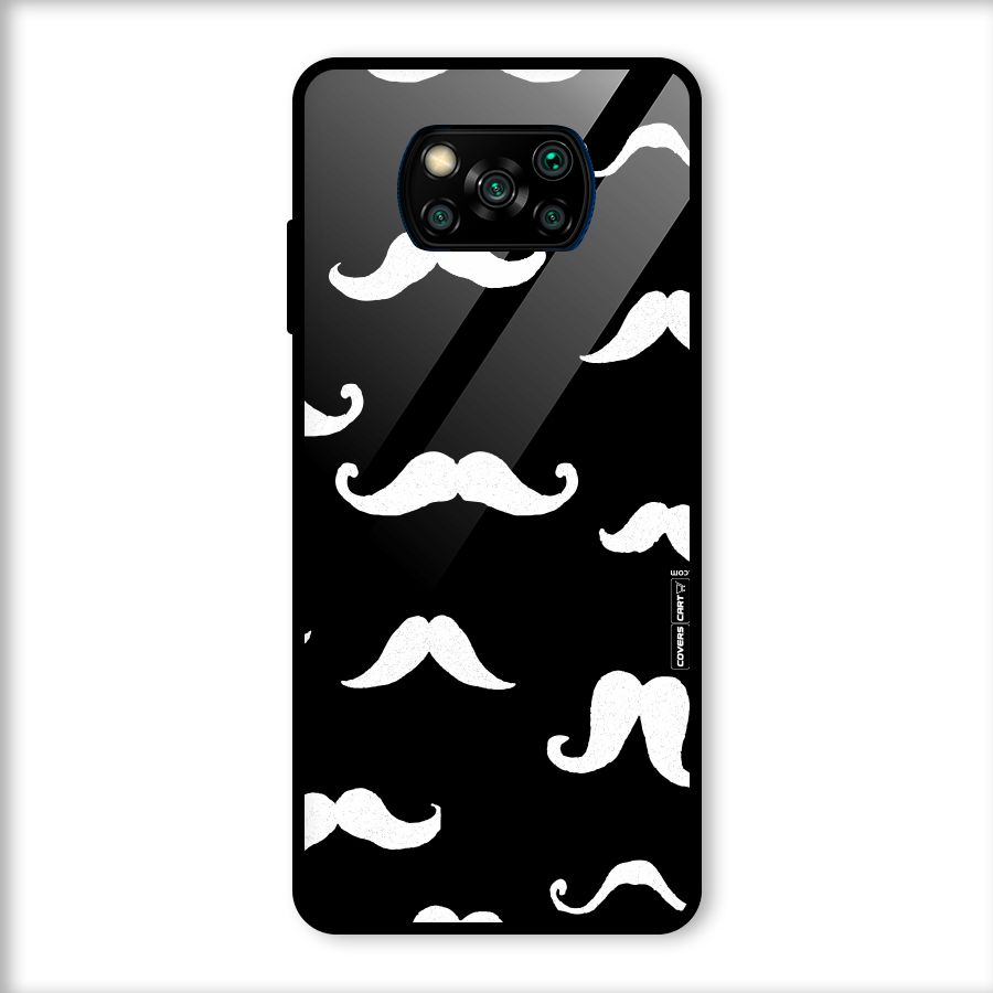 Moustache Pattern (White) Glass Back Case for Poco X3