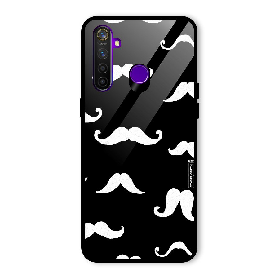 Moustache Pattern (White) Glass Back Case for Realme 5 Pro