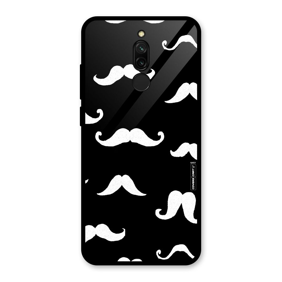 Moustache Pattern (White) Glass Back Case for Redmi 8