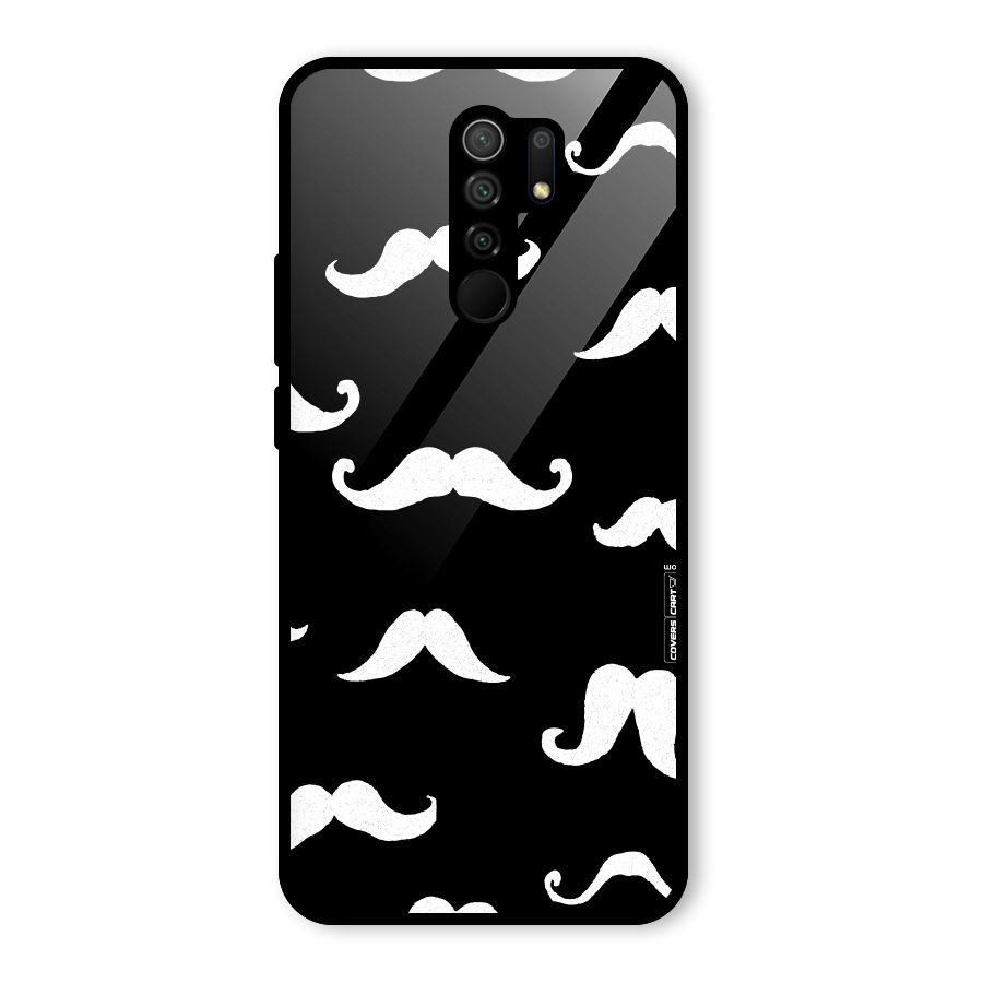 Moustache Pattern (White) Glass Back Case for Redmi 9 Prime