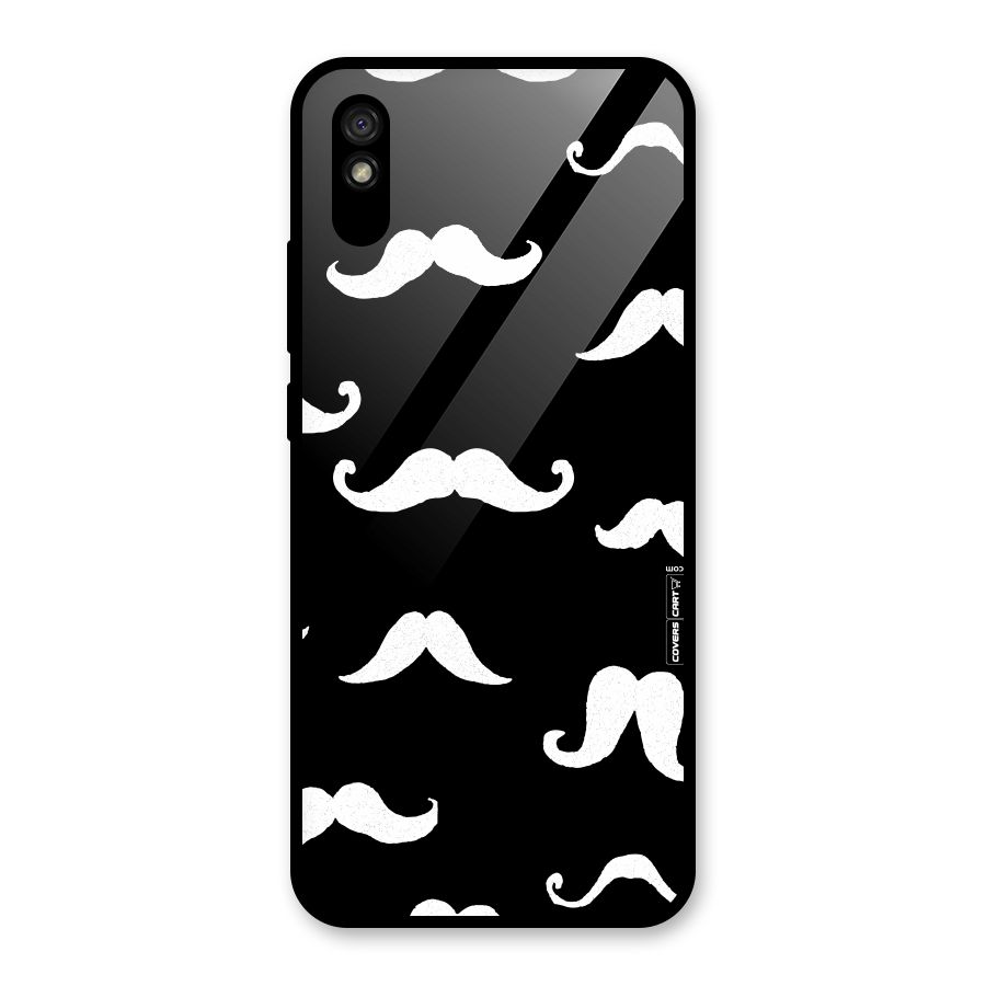 Moustache Pattern (White) Glass Back Case for Redmi 9i