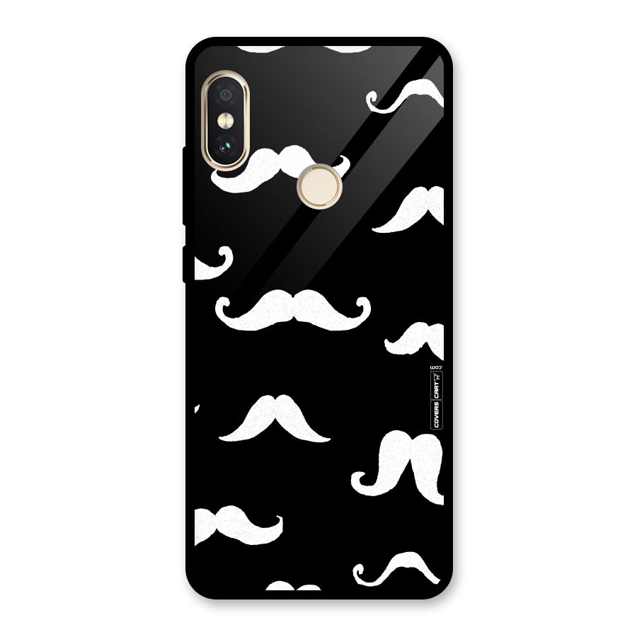 Moustache Pattern (White) Glass Back Case for Redmi Note 5 Pro