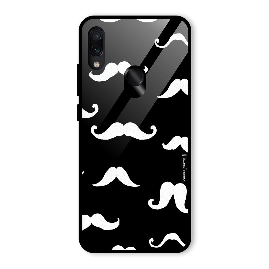 Moustache Pattern (White) Glass Back Case for Redmi Note 7