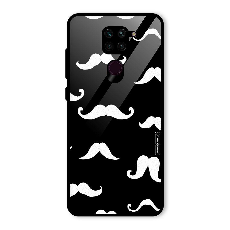 Moustache Pattern (White) Glass Back Case for Redmi Note 9