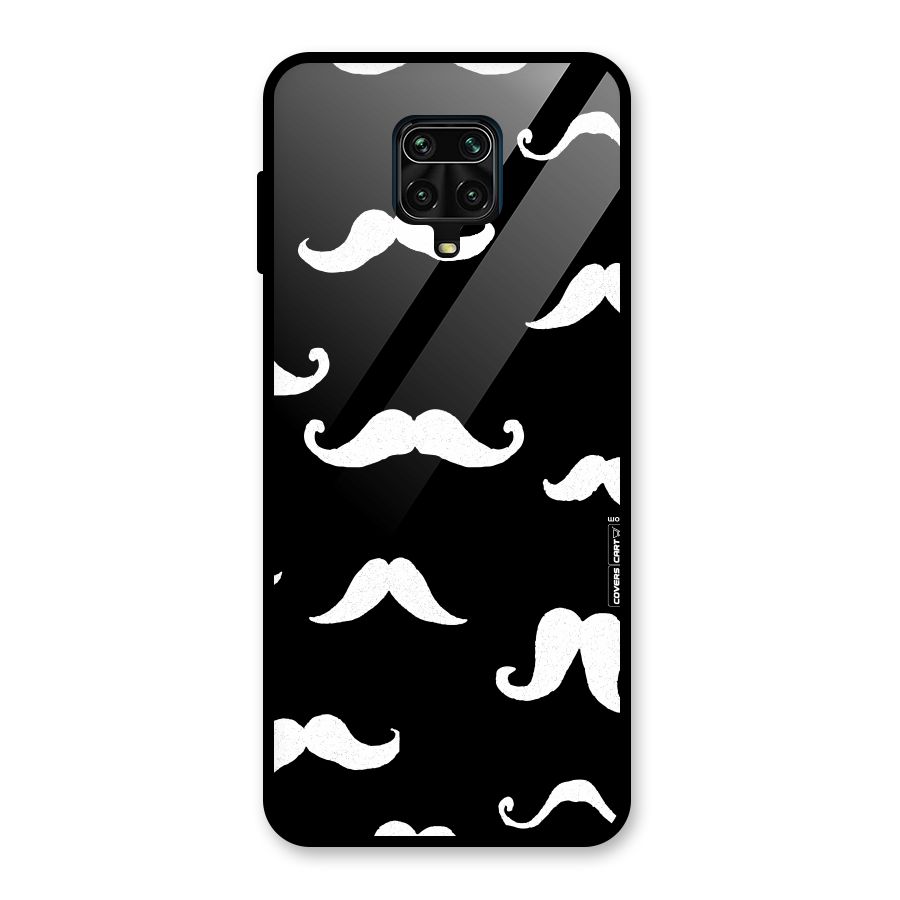 Moustache Pattern (White) Glass Back Case for Redmi Note 9 Pro