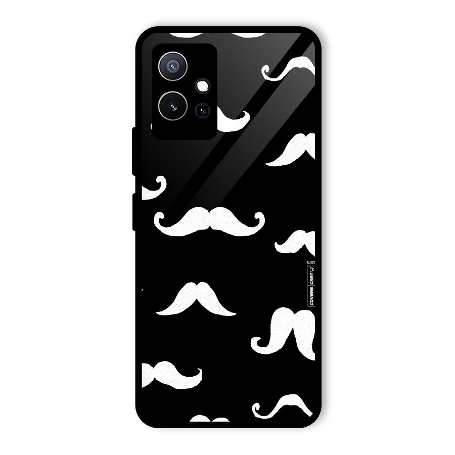 Moustache Pattern (White) Glass Back Case for Vivo T1 5G