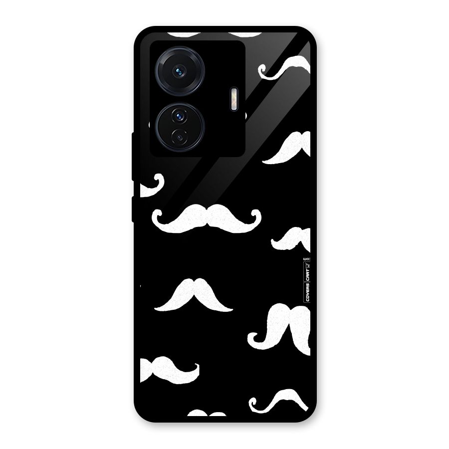 Moustache Pattern (White) Glass Back Case for Vivo T1 Pro