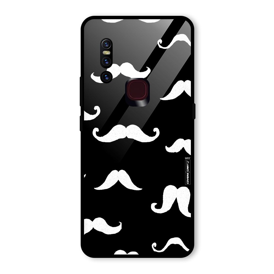 Moustache Pattern (White) Glass Back Case for Vivo V15