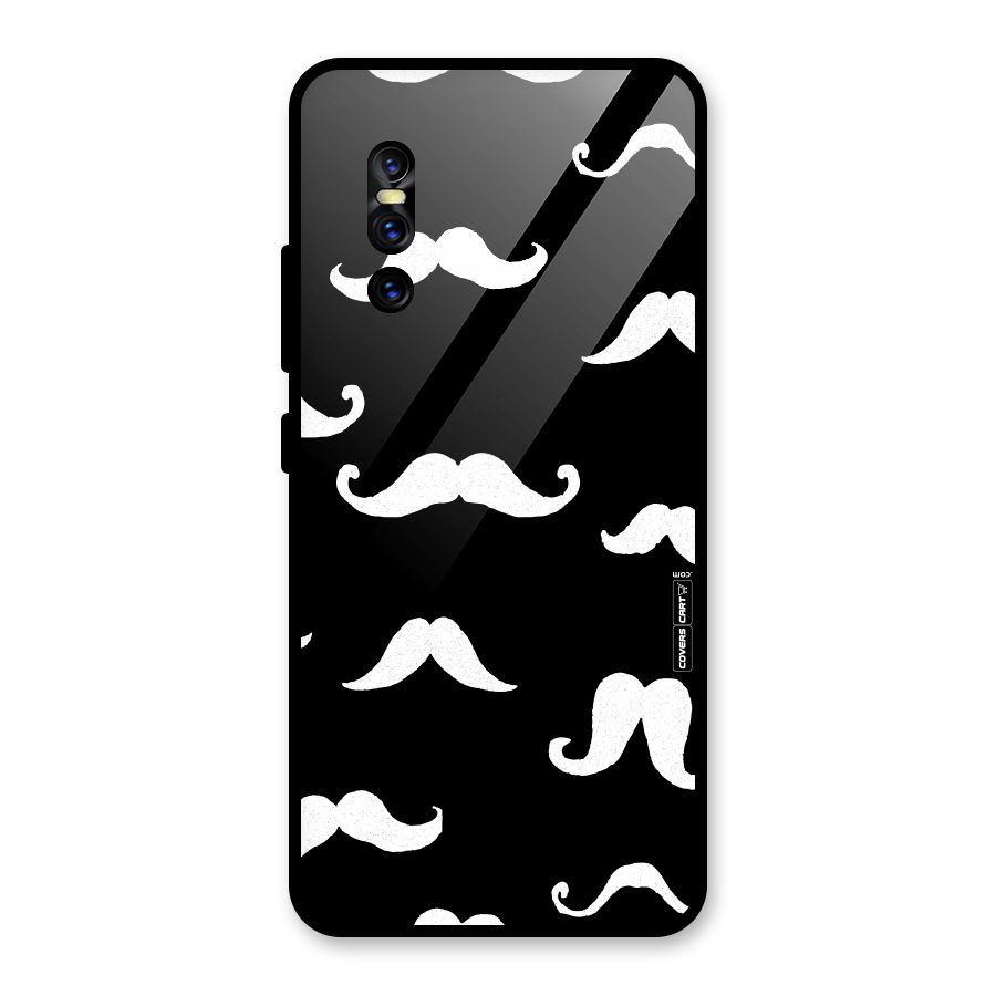 Moustache Pattern (White) Glass Back Case for Vivo V15 Pro